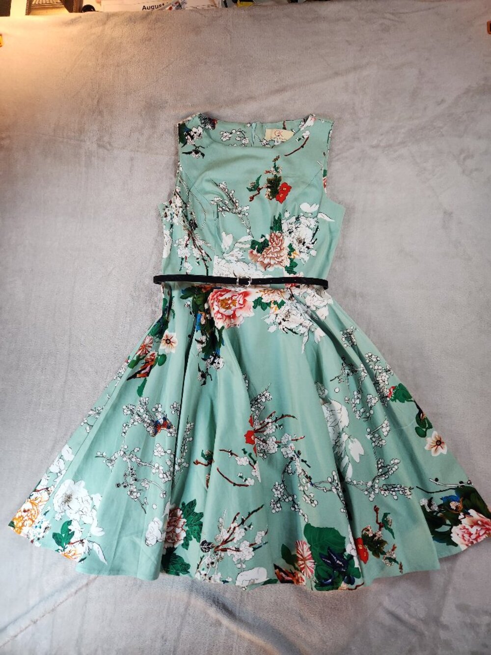 Teal Floral Print 50's Style Swing Dress M